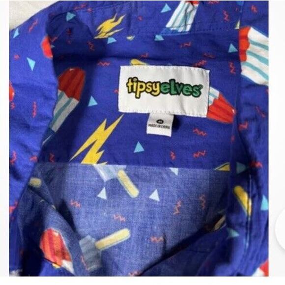Tipsy‎ Elves Blue Grande Finale Bombpop Popscicle USA Button down SS Men’s 3XL - Picture 2 of 6